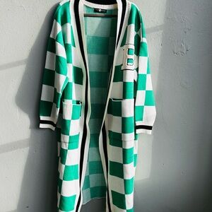 Ashley Stewart Mint and White Plaid Cardigan